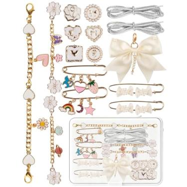 Imagem de GIDDITZ 15 peças pingentes de sapato oceano brilhantes para tênis, meias para mulheres, meninas, pingente de renda pérola, A: branco, Suitable