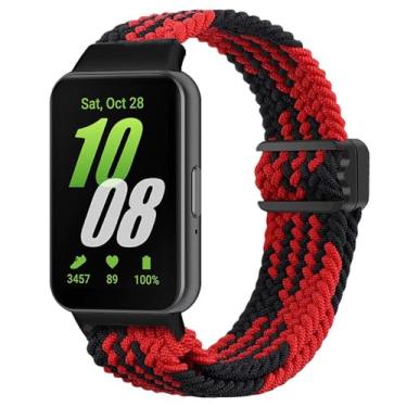Imagem de Pulseira de relógio trançada de nylon para Samsung Galaxy Fit 3 xDfind fivela magnética (vermelho preto)
