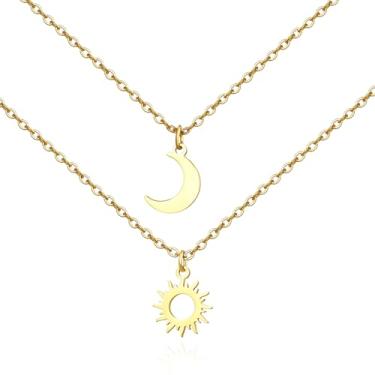 Imagem de Jewanfix Colar em camadas banhado a ouro 14K feminino, conjunto de colar de prata, corrente de cobra, pedra colorida, moda cruzada para mulheres, ‘16+2’ ‘18+2’, Aço inoxidável, Sem Pedra Preciosa