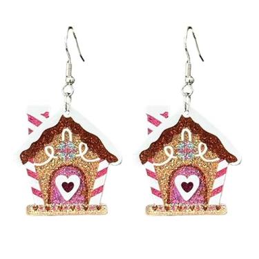 Imagem de Brincos pendentes de Natal de acrílico com glitter, rosa, Papai Noel, floco de neve, pão de gengibre, festivo e brilhante, acessórios de joias para presente, Acrílico, Sem pedra preciosa