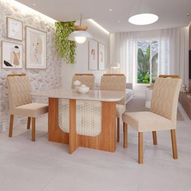 Imagem de Mesa de Jantar 4 Lugares Louise Paola com Vidro Cinamomo/Off White/Nude - Cimol