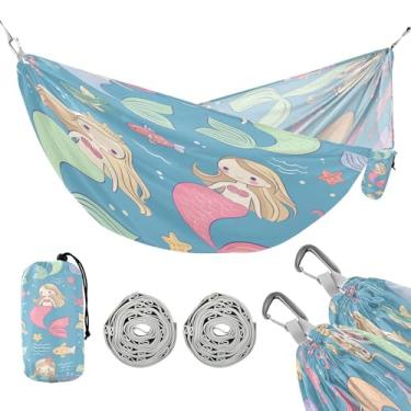 Imagem de ATTX Linda rede de acampamento de sereias – Redes leves e portáteis, capacidade de 150 kg para uso interno, caminhadas, mochilão, viagens, quintal, praia (298)