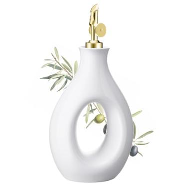 Imagem de NiHome Dispensador de óleo de cerâmica branca com bico, garrafa de azeite de oliva e vinagre de 500 ml para cozinha, garrafa dispensadora de lava-louças para molho de soja, molho e outros líquidos