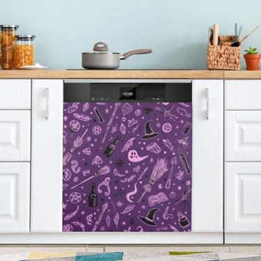 Imagem de ATTX Capa magnética para lava-louças de bruxa de Halloween, 58,4 cm C x 66 cm A, decoração da capa da máquina de lavar louça, decalques de armário doméstico e eletrodomésticos adesivos #312