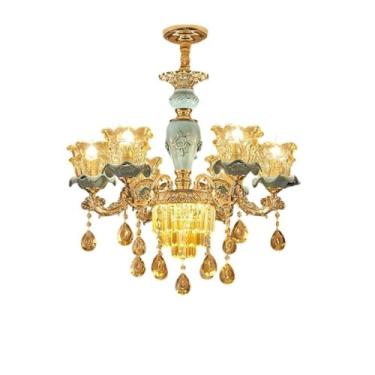 Imagem de Lustre de cristal de luxo em estilo europeu para villas e palácios - Design grandioso para sala de estar, sala de jantar de hotel e quarto | Luminária de destaque em cerâmica de alta qualida