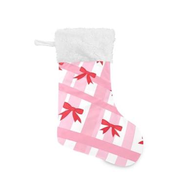 Imagem de GakkiGii Meias grandes de Natal com listras com laços, decoração de Natal suspensa para parede de árvore de lareira, 45 x 31 cm