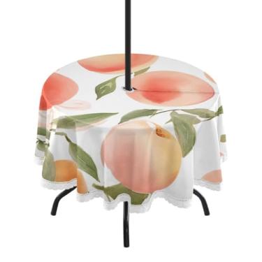 Imagem de ATTX Toalha de mesa redonda rosa pêssego ao ar livre – 152 cm, impermeável, à prova de derramamento, uso interno/externo, com orifício para guarda-chuva com zíper para acampamento, piquenique, praia