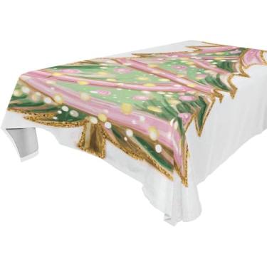 Imagem de Blueangle Toalha de mesa de árvore de Natal com laço rosa – Toalha de mesa retangular de tecido resistente a manchas e poliéster impermeável para ambientes internos e externos, 152 x 274 cm (141)