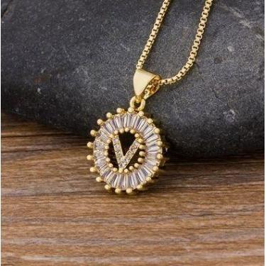 Imagem de Colar Dourado Letra Inicial Strass Brilhante Nome - DCXAM