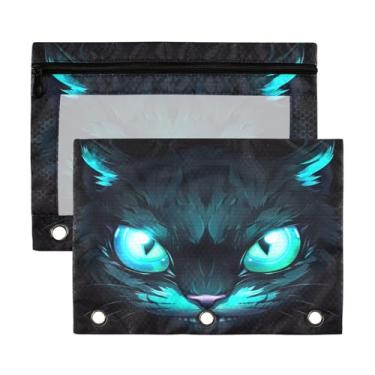 Imagem de Blueangle Bolsa de lápis olho de gato neon azul para fichário com 3 anéis, 2 pacotes com bolsa de lápis transparente para janela com zíper para escritório (385)