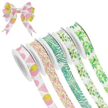 Imagem de SEHANY 5 rolos de fita de Natal 0,59 polegadas 5 jardas folhas verdes fitas de tecido festival fitas de cetim fitas decorativas de Natal para embrulho de presente faça você mesmo artesanato grinalda