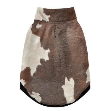 Imagem de SEHANY Casaco de cachorro marrom e branco com estampa de vaca para cães pequenos, superquente à prova de vento, jaqueta de inverno macia e aconchegante para clima de neve fria com coleira para animais