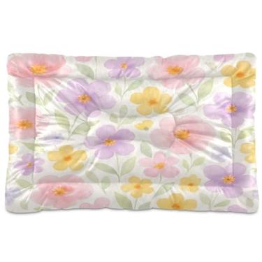 Imagem de SEHANY Cama de flores coloridas para cães e gatos com fundo antiderrapante, cama de canil, colchão macio para animais de estimação, lavável para cães pequenos, médios e grandes, gatos, 91 x 61 cm