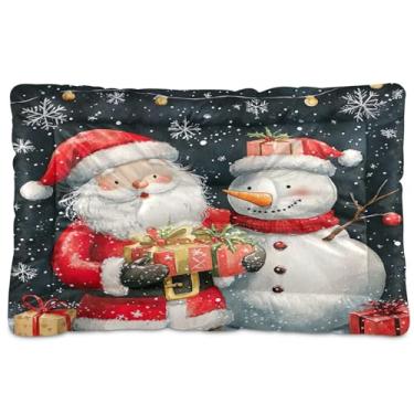 Imagem de SEHANY Cama de Natal para cães de Papai Noel, cama de gato com fundo antiderrapante, cama de canil, colchão macio para animais de estimação, lavável para cães pequenos, médios e grandes, gatos, 45,7 x