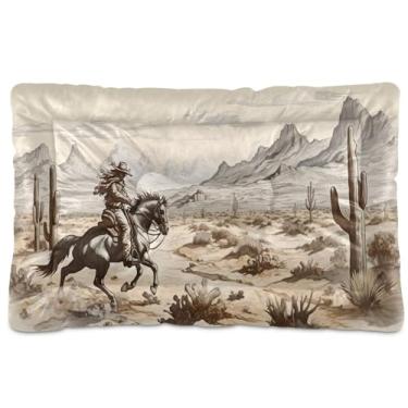 Imagem de SEHANY Cama de cowboy do deserto ocidental para cães e gatos com fundo antiderrapante, caixa de canil, colchão macio para animais de estimação, lavável para cães pequenos, médios e grandes, gatos, 91