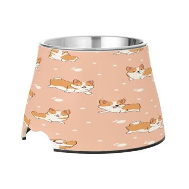 Imagem de Blueangle Tigelas elevadas para cães com aço inoxidável - Prato antiderrapante para animais de estimação de 2,3 xícaras de alta capacidade para saúde da coluna e design fofo de cachorro Corgi (201)