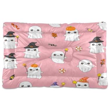 Imagem de SEHANY Cama de cachorro fantasma Halloween Boo Cama de gato com fundo antiderrapante, cama de canil, colchão macio para animais de estimação, lavável para cães pequenos, médios e grandes, gatos, 61 x