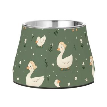 Imagem de SEHANY Tigelas fofas para cães de pato antiderrapante de aço inoxidável com fundo de borracha que evita a queda, 2,3 tigelas quadriculadas para comida e água para cães e gatos