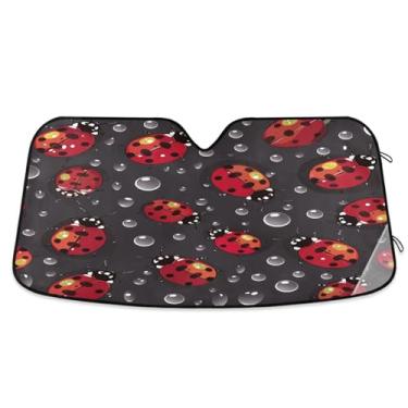 Imagem de ATTX Para-brisas de carro Red Ladybugs 144.8 cm x 80.0 cm Escudo solar universal com proteção UV, persiana de janela frontal automática dobrável para Sedans SUVs caminhões #256