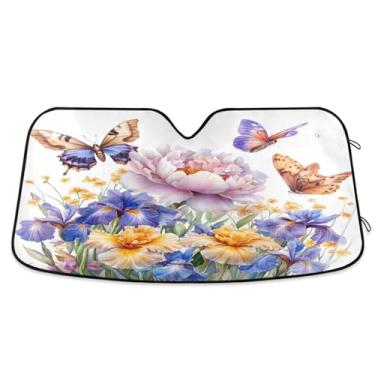 Imagem de ATTX Spring Wildflowers para-sol para para-brisas de carro 134.6 cm x 59.7 cm Protetor solar universal com proteção UV, persiana de janela frontal automática dobrável para caminhões Sedans SUVs #355