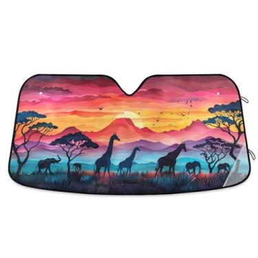 Imagem de ATTX Para-brisa de carro Pôr-do-sol africano 139.7 cmx70.1 cm Protetor solar universal com proteção UV, persiana de janela dianteira automática dobrável para Sedans SUVs Caminhões #119