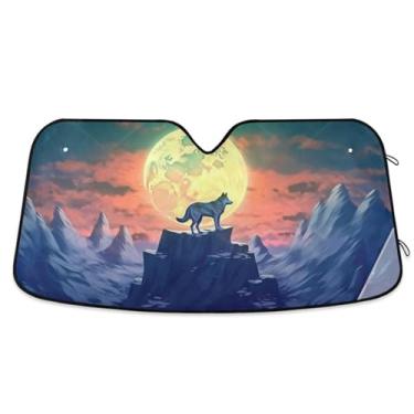 Imagem de ATTX Para-brisas de carro Lonely Wolf Howling 139.7 cm x 70.1 cm Escudo solar universal com proteção UV, persiana de janela frontal automática dobrável para caminhões Sedans SUVs #715