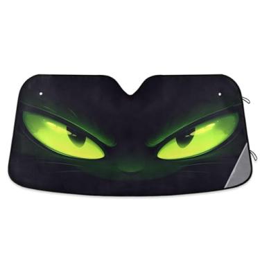 Imagem de ATTX Green Cat Eyes Para-brisa Carro Para-brisa 144.8 cm x 80.0 cm Escudo Solar Universal com Proteção UV, Persiana de Janela Frontal Auto Dobrável para Sedans SUVs Caminhões #436