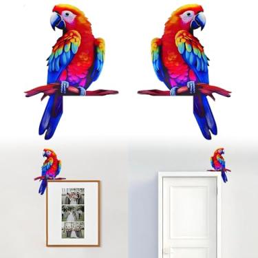 Imagem de 2 peças de decoração de canto de porta de Natal, 19,8 cm moldura de porta de pássaro papagaio de madeira para amantes da natureza, casa jardim parede janela presentes de festa de Natal
