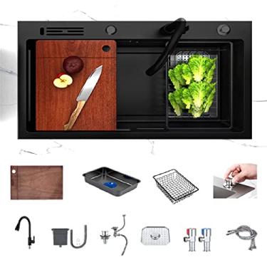 Imagem de HGTRH Pia de cozinha em aço inoxidável, pia de cozinha kitchen conjunto completo de controle de botão de aço inoxidável, antimicrobiano nano pia embutida 1 bacia pia com tábuas de cozinha e caixa de