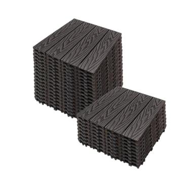 Imagem de Azulejos de deck interligados, azulejos de piso de pátio composto WPC com sistema de clique função de drenagem para varanda piscina varanda quintal área de jogo terraço todos os climas uso D1 24 peças