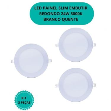 Imagem de Plafon Led Slim 24w Redondo Embutir 3000k Branco Quente Bivolt - Kit Com 3 Un.