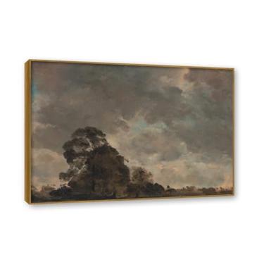 Imagem de Moldura de teca. Mural com moldura de madeira maciça John Constable Pintura de paisagem Arte de romance Arte de parede emoldurada pronta Arte de parede elegante (estudo de nuvem 22). 50 x 70 cm
