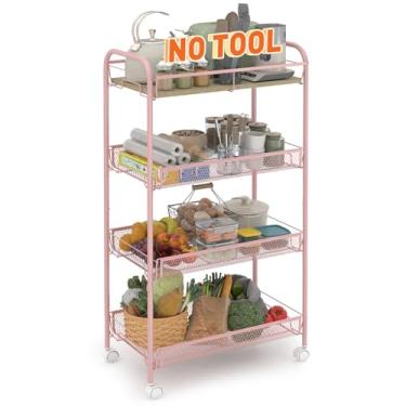 Imagem de Sekey Carrinho de rodinhas de metal de 4 camadas, carrinho utilitário de encaixe sobre rodas, carrinho de armazenamento resistente com rodas universais para berçário, banheiro, cozinha, lavanderia