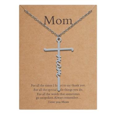Imagem de Lcbulu Presentes de Natal para mãe – Joias cristãs religiosas, colar com pingente de cruz, presente para mãe e filho, Free, Aço inoxidável, Sem Pedra Preciosa