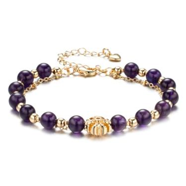 Imagem de NeoHundreds Pulseira luxuosa feita à mão com pedras preciosas de cristal natural, corrente banhada a ouro 14K, joia elegante e exclusiva para mulheres, presente pronto para sua namorada, mãe, 6mm