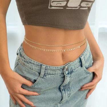 Imagem de 1 corrente de cintura com pingente de estrela de latão dourado de camada dupla para mulheres com extensor de garra de lagosta de aço inoxidável 304 568 mm