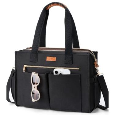 Imagem de Bolsa de lona para mulheres, bolsa transversal grande com 15 bolsos, bolsa bíblica para laptop com zíper para professores, trabalho, viagem, faculdade