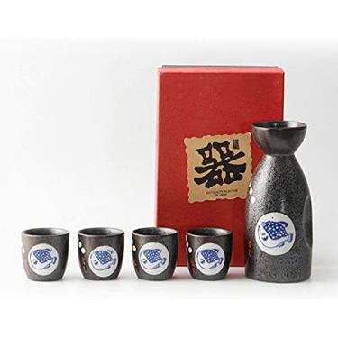 Imagem de uhyOHF Conjunto de Saquê Japonês Conjunto de 5 Peças Copos de Saquê Tradicionais Porcelana Cerâmica Cerâmica Artesanato Copos de Vinho, Branco (Preto