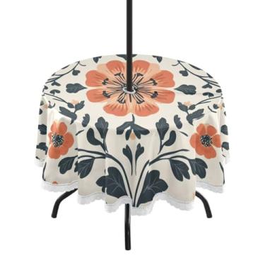 Imagem de CEBUGI Toalha de mesa redonda para uso ao ar livre, floral, impermeável, com furo Umberlla, capa de mesa lavável para pátio, cozinha, sala de jantar, 152 cm