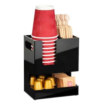 Imagem de Organizador de estação de café, acessórios de barra de acrílico de 2 camadas para bancada, organizador de armazenamento de condimentos e copos para cápsulas K, agitadores de chá, presente para amantes