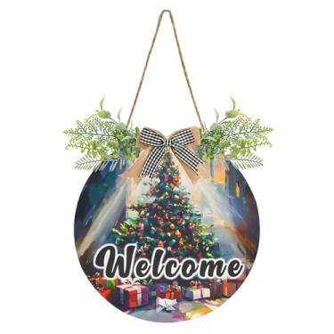 Imagem de YETTASBIN Placa de boas-vindas para árvore de Natal, placa de parede à prova d'água, guirlanda decorativa de alpendre para inauguração de casa, quintal, jardim, decoração de férias, 30 x 30 cm