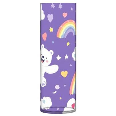 Imagem de Wassud Lindo vaso de arco-íris de urso branco para flores, cilindro de plástico, estilo fazenda para decoração de quarto, peça central, decoração de casa, estética chique