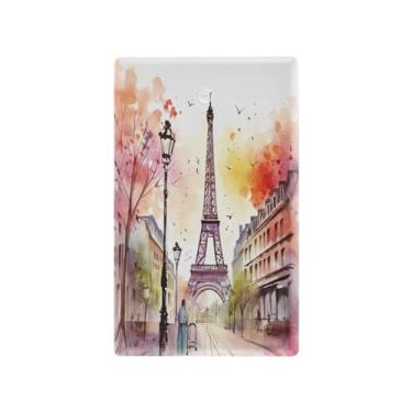 Imagem de Wassud Placa de cobertura para interruptor de luz da Torre Eiffel em aquarela, 1 capa de tomada em branco, placa de parede, decoração de casa, sala de estar, quarto, decoração