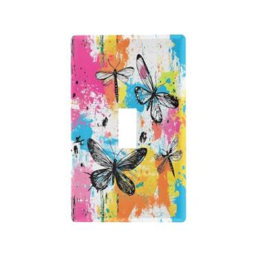 Imagem de Wassud Placa de cobertura para interruptor de luz, arte de linha simples, libélulas, capas de tomada decorativas, placa de parede para tomadas elétricas, interruptor único 11 x 6 cm