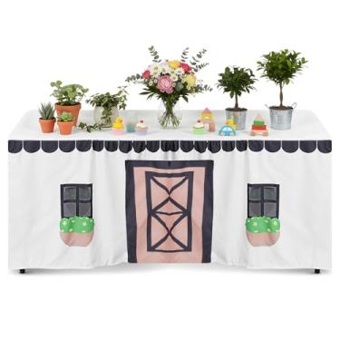 Imagem de Oudain Toalha de mesa grande de 3 m x 2,3 m de casinha de brinquedo, capa de barraca, para ambientes internos e externos, para festa de aniversário, playground, acessório (cores mistas, estilo casa de