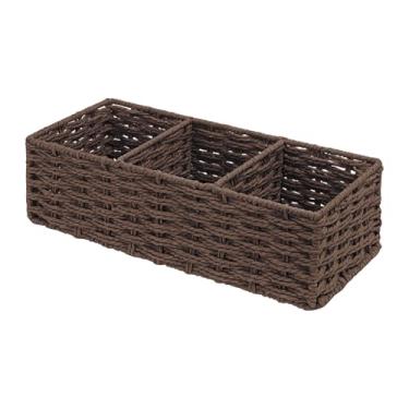 Imagem de Cesta de vime de alga marinha para vaso sanitário, organizador de banheiro tecido à mão com 3 compartimentos para papel higiênico, almofadas e acessórios (1, nogueira)