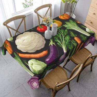 Imagem de ZTPOWQA Introdução de vários vegetais, toalha de mesa de jantar estampada 99 x 139 cm, retangular, impermeável, reutilizável, festa de jantar