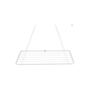 Imagem de Varal de Teto Portátil, Aço, Branco, 90x56cm, Capacidade 13kg, 13 Metros de Corda, Kit de Instalação Incluído