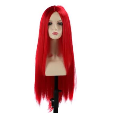 Imagem de Luqeeg Peruca Longa e Reta Com Parte Média, Design Requintado para Aparência Elegante, Adequada para a Vida Diária e Festas, Fibra de Alta Temperatura, Preta (Vermelho)