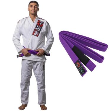Imagem de Kimono Jiu Jitsu Naja Choke Branco Trançado E Reforçado com Faixa BJJ Adulto-Unissex